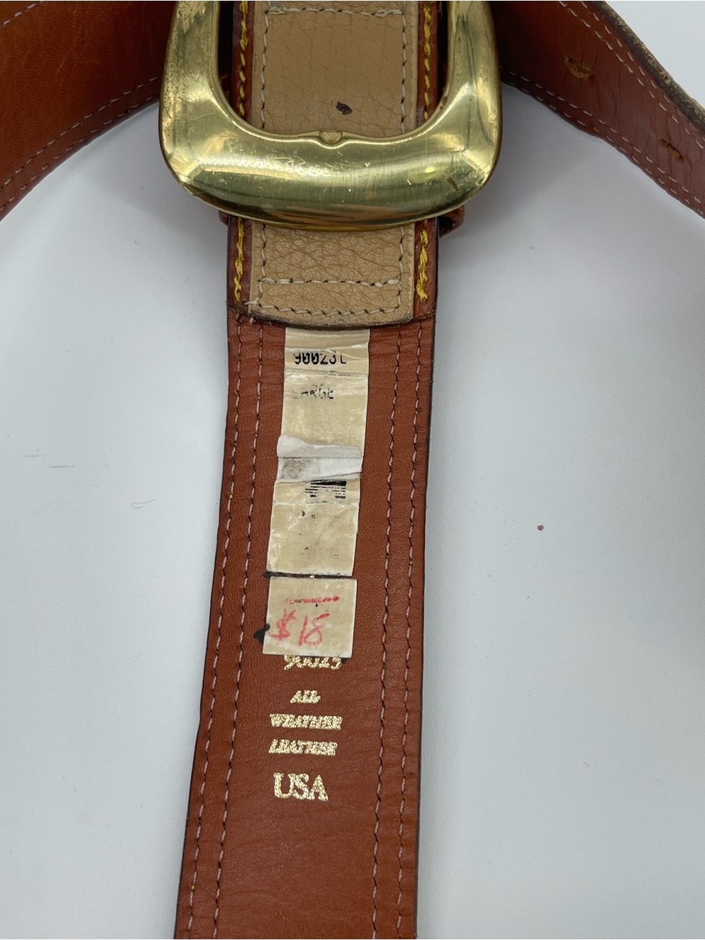 Dooney & Bourke Tan and Brown Leather Men's Belt with Brass Buckle Made in USA - Picture 5 of 9